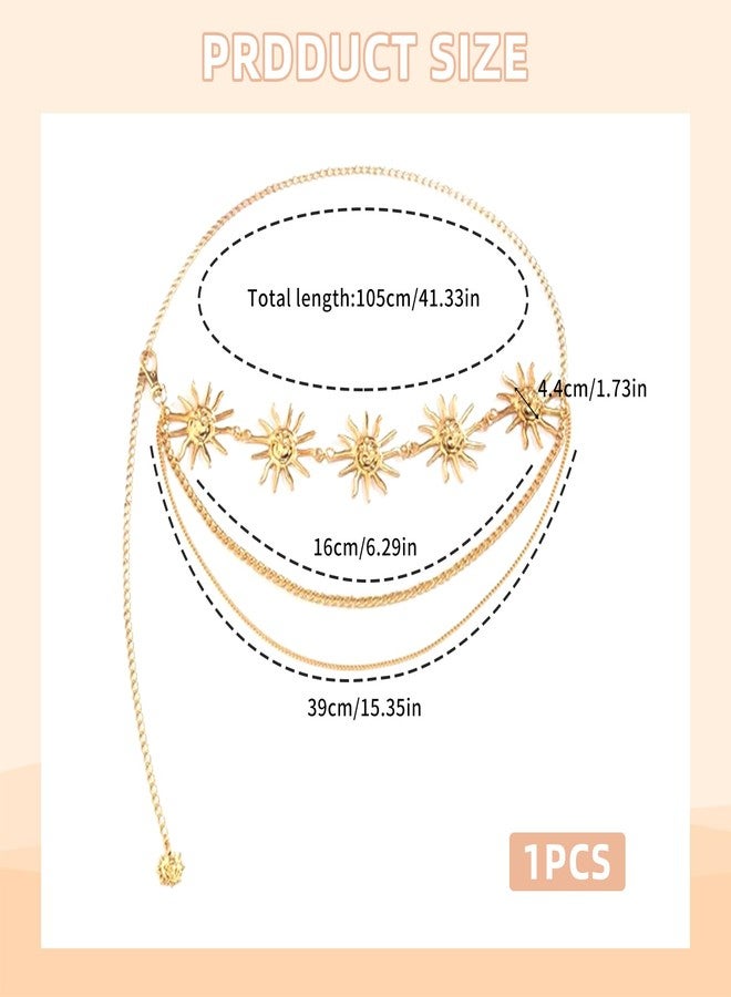 Gallipower Gold Belt,Cool Belts For Women,Sun Waist Chain Belt,Multilayer Metal Waist Chain Belts,Metal Sun Pendant Waist Belt Skinny Belts For Jean Pants Dress - Image 2